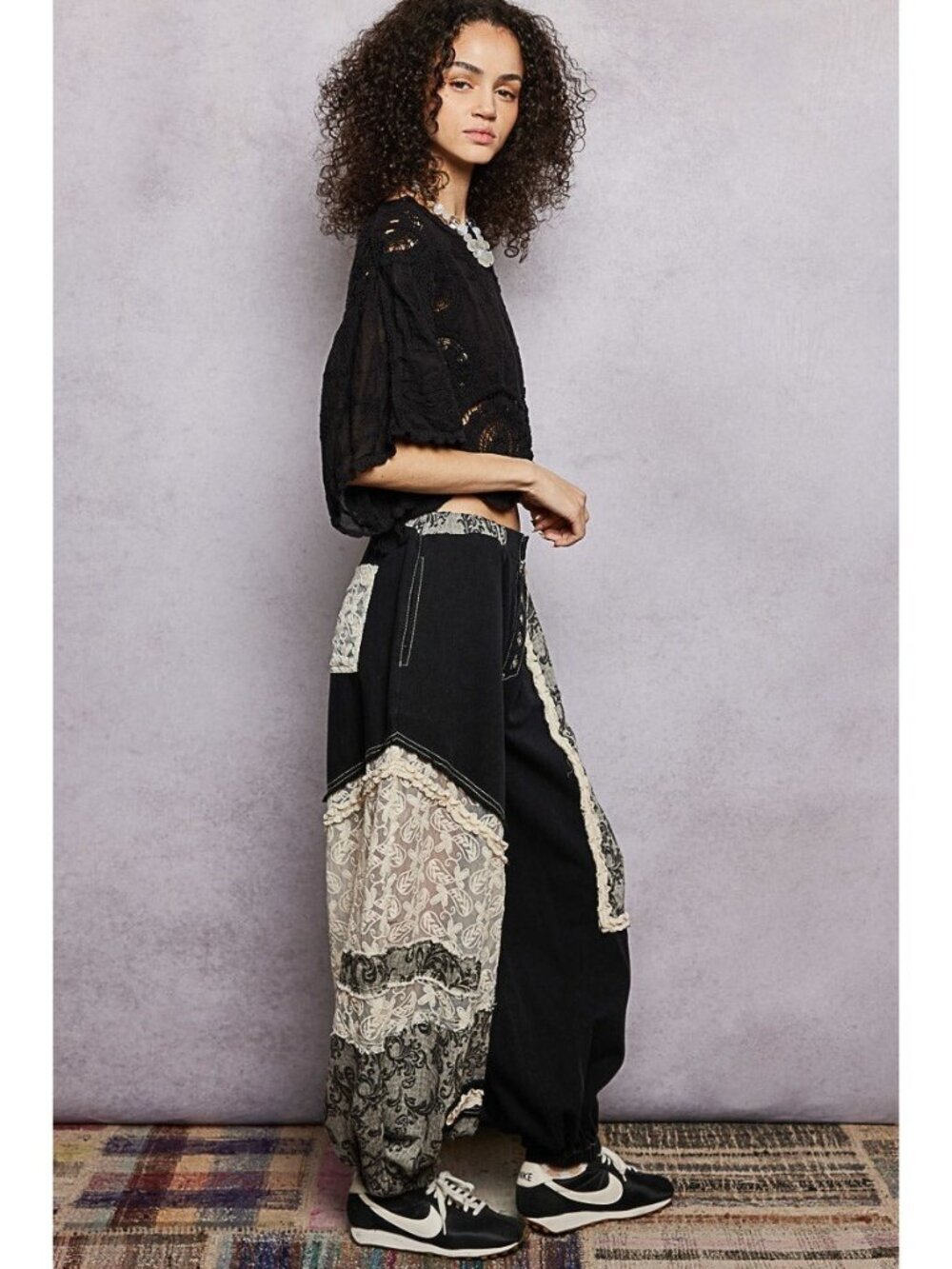 POL Midnight Manor Patchwork Joggers in Black - Picture 9 of 11